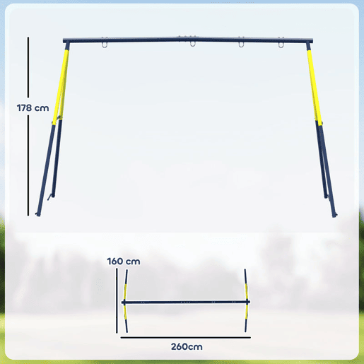 AIYAPLAY Estrutura de Baloiço Infantil Estrutura Metálica para 2 Baloiços Resistente até 150 kg para Assento Ninho e Escada de Trepar para Jardim Varanda 260x160x178 cm Azul