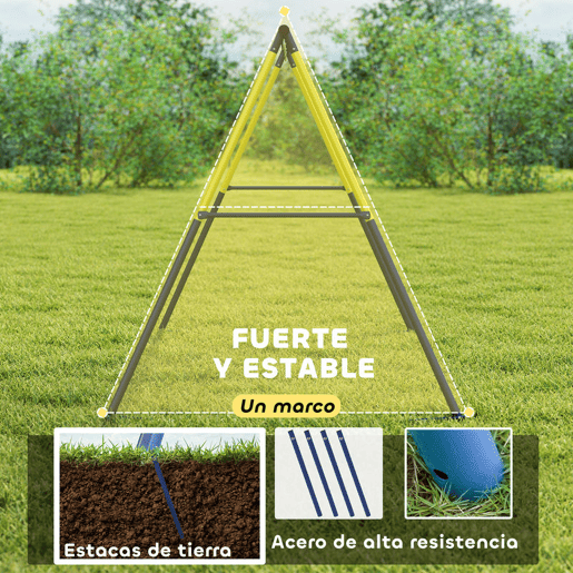 AIYAPLAY Estrutura de Baloiço Infantil Estrutura Metálica para 2 Baloiços Resistente até 150 kg para Assento Ninho e Escada de Trepar para Jardim Varanda 260x160x178 cm Azul