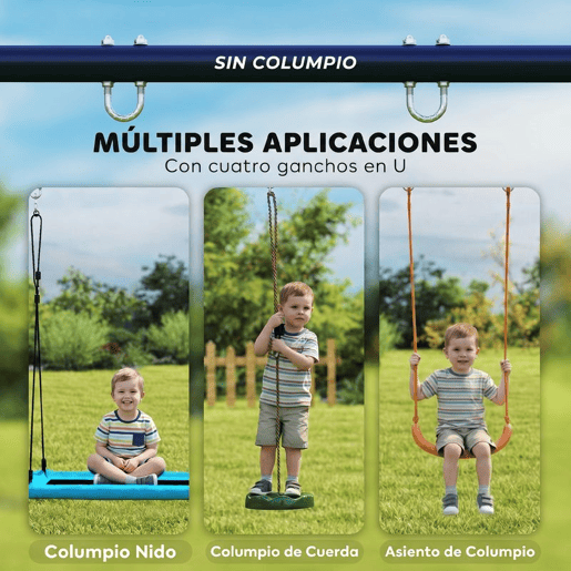 AIYAPLAY Estrutura de Baloiço Infantil Estrutura Metálica para 2 Baloiços Resistente até 150 kg para Assento Ninho e Escada de Trepar para Jardim Varanda 260x160x178 cm Azul