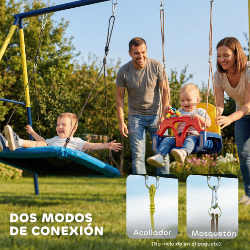 AIYAPLAY Estrutura de Baloiço Infantil Estrutura Metálica para 2 Baloiços Resistente até 150 kg para Assento Ninho e Escada de Trepar para Jardim Varanda 260x160x178 cm Azul