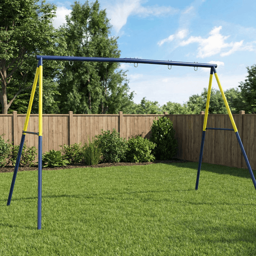 AIYAPLAY Estrutura de Baloiço Infantil Estrutura Metálica para 2 Baloiços Resistente até 150 kg para Assento Ninho e Escada de Trepar para Jardim Varanda 260x160x178 cm Azul