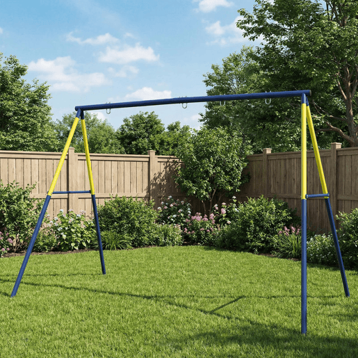 AIYAPLAY Estrutura de Baloiço Infantil Estrutura Metálica para 2 Baloiços Resistente até 150 kg para Assento Ninho e Escada de Trepar para Jardim Varanda 260x160x178 cm Azul