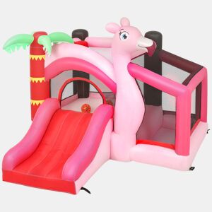 AIYAPLAY Castelo Insuflável para Crianças com Insuflador Escorrega Piscina de Bolas e Cesto de Basquetebol Design de Flamingo para Interior e Exterior 255x230x196 cm Rosa