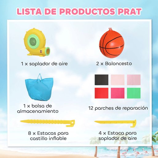 AIYAPLAY Castelo Insuflável para Crianças com Insuflador Escorrega Piscina de Bolas e Cesto de Basquetebol Design de Flamingo para Interior e Exterior 255x230x196 cm Rosa