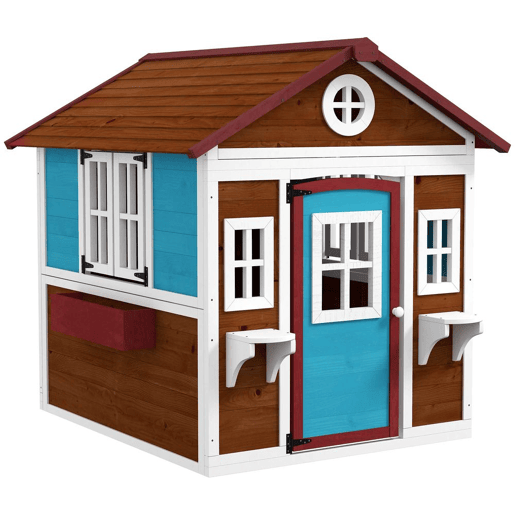 Outsunny Casinha Infantil de Madeira para Exterior e Interior, com Porta, Janelas, Floreiras e Suportes para Flores, Casa de Jardim para Crianças dos 3 aos 8 Anos, Castanho Escuro