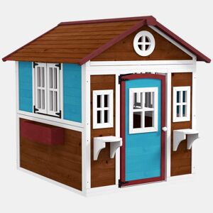 Outsunny Casinha Infantil de Madeira para Exterior e Interior, com Porta, Janelas, Floreiras e Suportes para Flores, Casa de Jardim para Crianças dos 3 aos 8 Anos, Castanho Escuro