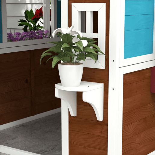 Outsunny Casinha Infantil de Madeira para Exterior e Interior, com Porta, Janelas, Floreiras e Suportes para Flores, Casa de Jardim para Crianças dos 3 aos 8 Anos, Castanho Escuro