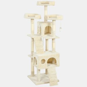 PawHut Arranhador para Gatos Arranhador de Gatos 153 cm com 2 Cavernas 3 Camas 2 Rampas Postes de Sisal e 2 Ratos Pendentes Bege