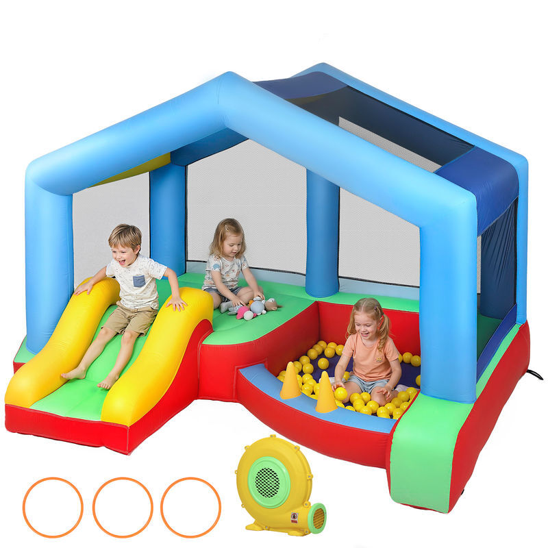 Aiyaplay castillo hinchable para niños con soplador, castillo hinchable con tobogán, cama elástica, piscina de pelotas, juego de aros, toldo y bolsa de transporte, interior y exterior, 290x230x200 cm