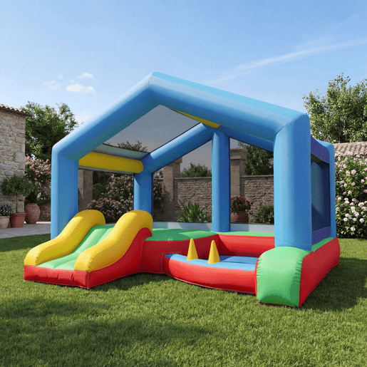 AIYAPLAY Castelo Insuflável para Crianças com Ventoinha Castelo Insuflável com Escorrega Cama Elástica Piscina de Bolinhas Jogo de Aros Toldo e Bolsa de Transporte Interior e Exterior 290x230x200u202Fcm Multicor