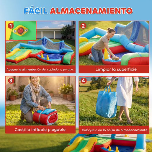 AIYAPLAY Castelo Insuflável para Crianças com Ventoinha Castelo Insuflável com Escorrega Cama Elástica Piscina de Bolinhas Jogo de Aros Toldo e Bolsa de Transporte Interior e Exterior 290x230x200u202Fcm Multicor