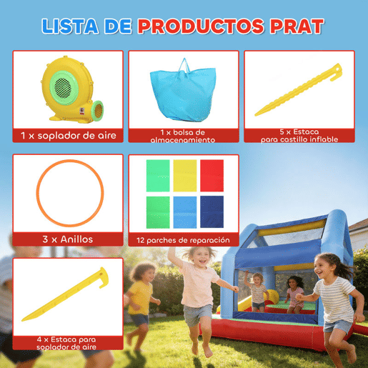 AIYAPLAY Castelo Insuflável para Crianças com Ventoinha Castelo Insuflável com Escorrega Cama Elástica Piscina de Bolinhas Jogo de Aros Toldo e Bolsa de Transporte Interior e Exterior 290x230x200u202Fcm Multicor