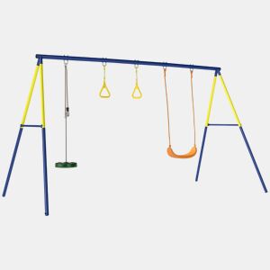 AIYAPLAY Baloiço Infantil 3 em 1 Baloiço com Argolas de Ginástica Suporta até 150 kg para Interior e Exterior Crianças dos 3 aos 8 Anos 285x160x181 cm Multicolor