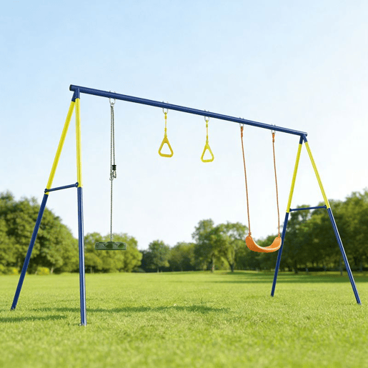 AIYAPLAY Baloiço Infantil 3 em 1 Baloiço com Argolas de Ginástica Suporta até 150 kg para Interior e Exterior Crianças dos 3 aos 8 Anos 285x160x181 cm Multicolor
