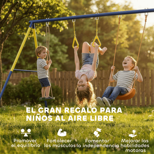 AIYAPLAY Baloiço Infantil 3 em 1 Baloiço com Argolas de Ginástica Suporta até 150 kg para Interior e Exterior Crianças dos 3 aos 8 Anos 285x160x181 cm Multicolor