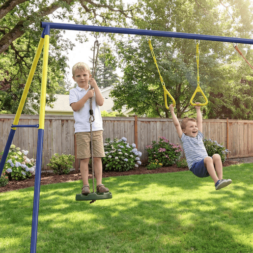 AIYAPLAY Baloiço Infantil 3 em 1 Baloiço com Argolas de Ginástica Suporta até 150 kg para Interior e Exterior Crianças dos 3 aos 8 Anos 285x160x181 cm Multicolor