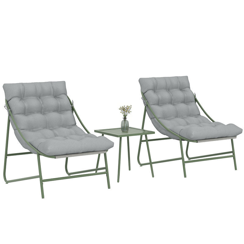 Outsunny conjunto de mesa y sillas de terraza exterior de 3 piezas, muebles de jardín exterior con cojines, 2 sillas lounge, mesa de café y estructura de acero, para patio, gris claro