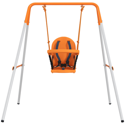 Outsunny Baloiço Infantil de Aço para Crianças dos 6 aos 36 Meses com Encosto Alto e Arnês de Segurança Interior e Exterior Carga Máxima de 25 kg, 122x146x122 cm Laranja