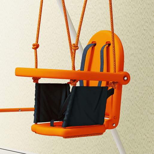 Outsunny Baloiço Infantil de Aço para Crianças dos 6 aos 36 Meses com Encosto Alto e Arnês de Segurança Interior e Exterior Carga Máxima de 25 kg, 122x146x122 cm Laranja