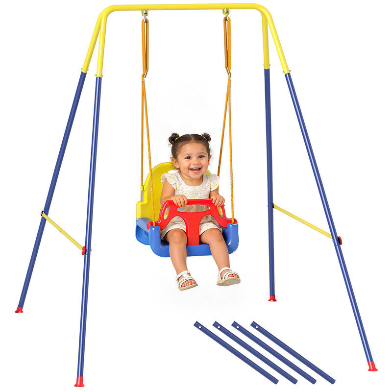Aiyaplay columpio para bebés 3 en 1, columpio jardín exterior con cuerdas ajustables, cinturón de seguridad, marco de acero plegable, para niños de 9 meses a 8 años, para interior, exterior, azul