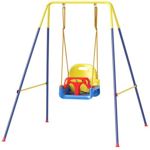 AIYAPLAY Baloiço para Bebés 3 em 1 Baloiço Jardim Exterior com Cordas Ajustáveis Cinto de Segurança Estrutura em A Dobrável para Crianças de 9 Meses a 8 Anos para Interior e Exterior 128x155x157 cm Azul