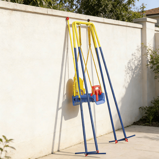 AIYAPLAY Baloiço para Bebés 3 em 1 Baloiço Jardim Exterior com Cordas Ajustáveis Cinto de Segurança Estrutura em A Dobrável para Crianças de 9 Meses a 8 Anos para Interior e Exterior 128x155x157 cm Azul