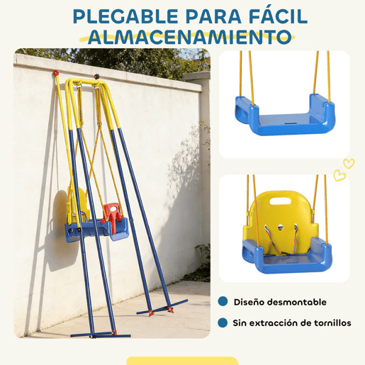 AIYAPLAY Baloiço para Bebés 3 em 1 Baloiço Jardim Exterior com Cordas Ajustáveis Cinto de Segurança Estrutura em A Dobrável para Crianças de 9 Meses a 8 Anos para Interior e Exterior 128x155x157 cm Azul