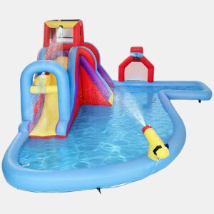 AIYAPLAY Castelo Insuflável Aquático 6 em 1 com Insuflador de 550W para Crianças com Escorrega Parede de Escalada Piscina Aro de Basquetebol e Baliza de Futebol para Exterior e Interior 470x445x205 cm