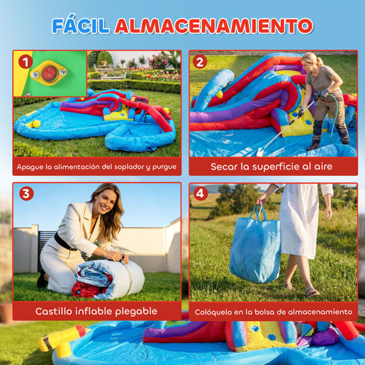 AIYAPLAY Castelo Insuflável Aquático 6 em 1 com Insuflador de 550W para Crianças com Escorrega Parede de Escalada Piscina Aro de Basquetebol e Baliza de Futebol para Exterior e Interior 470x445x205 cm
