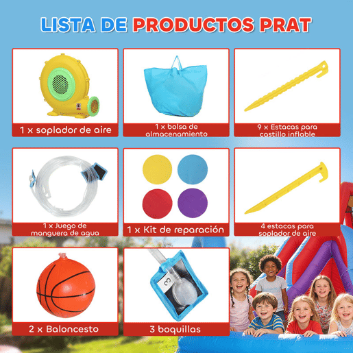 AIYAPLAY Castelo Insuflável Aquático 6 em 1 com Insuflador de 550W para Crianças com Escorrega Parede de Escalada Piscina Aro de Basquetebol e Baliza de Futebol para Exterior e Interior 470x445x205 cm