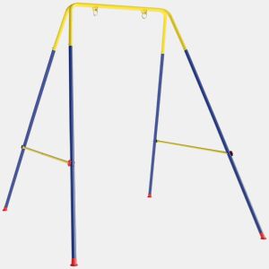 AIYAPLAY Estrutura de Baloiço Infantil Dobrável Estrutura Metálica para 1 Baloiço com 2 Ganchos 4 Estacas Resistente até 50 kg Forma A para Interior e Exterior 128x155x157 cm Azul