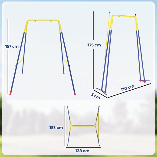 AIYAPLAY Estrutura de Baloiço Infantil Dobrável Estrutura Metálica para 1 Baloiço com 2 Ganchos 4 Estacas Resistente até 50 kg Forma A para Interior e Exterior 128x155x157 cm Azul