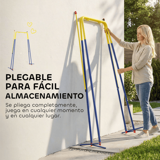 AIYAPLAY Estrutura de Baloiço Infantil Dobrável Estrutura Metálica para 1 Baloiço com 2 Ganchos 4 Estacas Resistente até 50 kg Forma A para Interior e Exterior 128x155x157 cm Azul