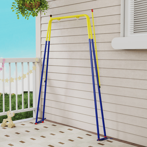 AIYAPLAY Estrutura de Baloiço Infantil Dobrável Estrutura Metálica para 1 Baloiço com 2 Ganchos 4 Estacas Resistente até 50 kg Forma A para Interior e Exterior 128x155x157 cm Azul