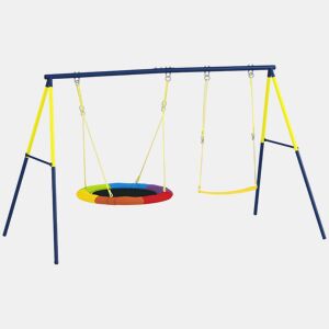 AIYAPLAY Baloiço para Bebés Baloiço Jardim com Cordas Ajustáveis Estrutura de Aço Carga 150 kg para 3 Crianças de 3-8 Anos Interior e Exterior Multicolor