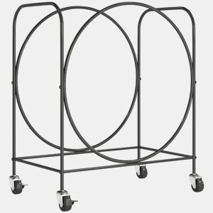 Outsunny Suporte para Lenha de Metal com Rodas 51x30x60 cm Suporte Exterior e Interior Suporte para Lenha de Lareira Armazenamento para Madeira Preto