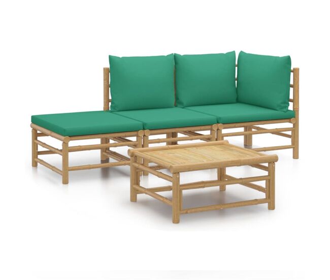 Conjunto de jardín 2 sofás + 1 mesa + 1 reposapiés bambú verde