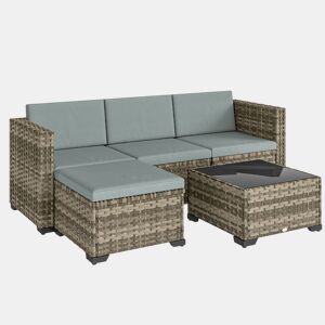 Outsunny Conjunto de Jardim em Vime de 5 Peças Conjunto para Terraço Resistente Móveis de Jardim Exterior Inclui Almofadas 2 Poltronas de Canto Poltrona sem Braços Apoia-Pés e Mesa de Centro Cinza Claro