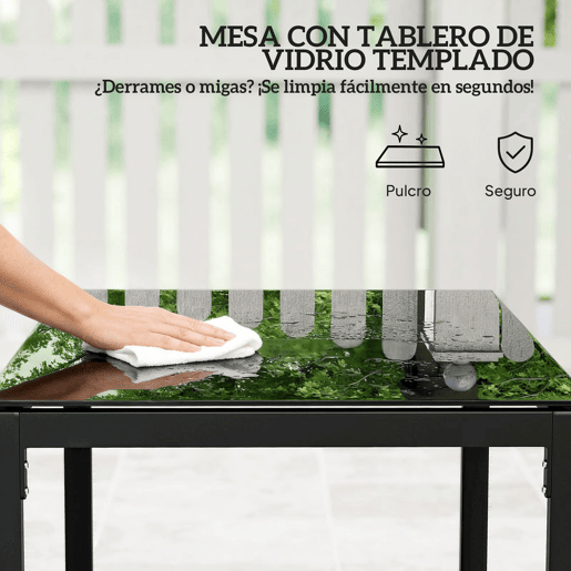Outsunny Conjunto de Móveis de Exterior de 3 Peças Conjunto de Jardim em Vime PE com Cadeiras Mesa de Vidro Temperado e Almofadas Móveis para Balcão Cinza Claro
