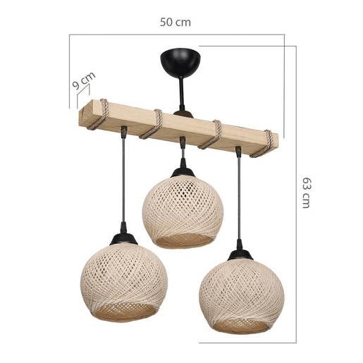 Fiona E27 Pendente Creme Natural 50x20x63 Cm Com Três Lâmpadas de 60W