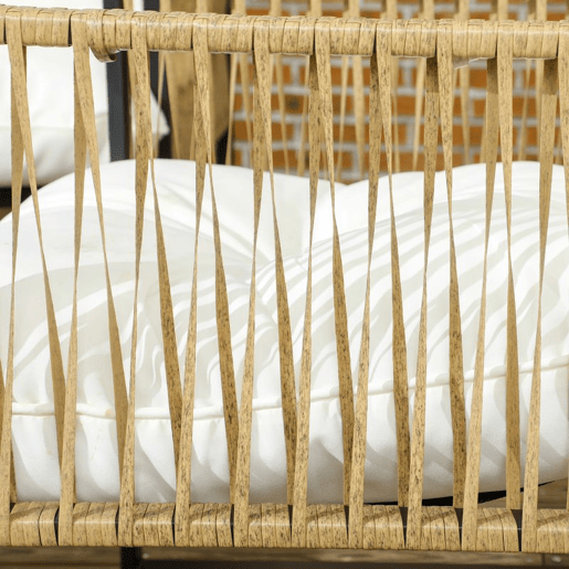 Outsunny Conjunto de Jardim Exterior em Rattan Móveis de Jardim para 4 Peças com 1 Sofá de 2 Lugares 2 Poltronas Almofadas e 1 Mesa com Tampo de Vidro para Terraço Creme e Castanho
