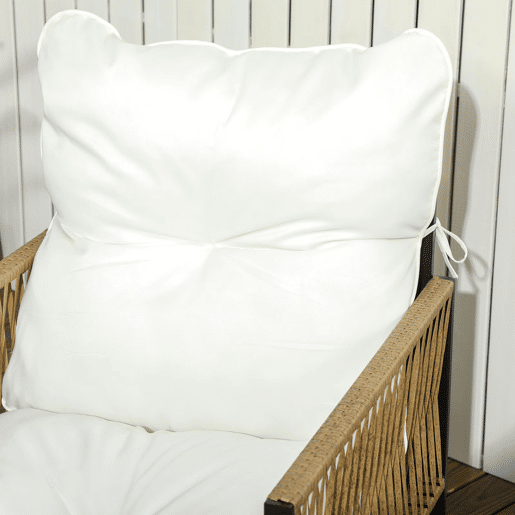 Outsunny Conjunto de Jardim Exterior em Rattan Móveis de Jardim para 4 Peças com 1 Sofá de 2 Lugares 2 Poltronas Almofadas e 1 Mesa com Tampo de Vidro para Terraço Creme e Castanho