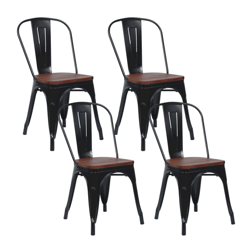Pack 4 Cadeiras Industriais de Aço e Madeira Thinia Home