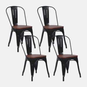 Pack 4 Cadeiras Industriais de Aço e Madeira Thinia Home