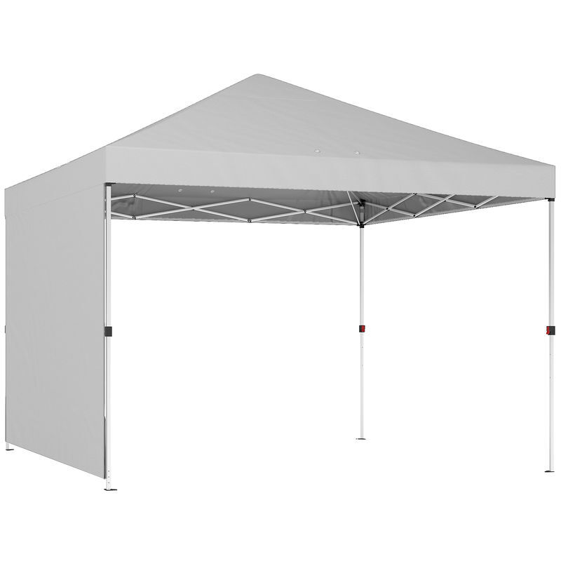 Outsunny carpa plegable 3x3 m, pop-up, con pared lateral, cenador de jardín con protección upf50+, empuje central, altura ajustable, bolsa de transporte, gazebo para camping, exterior, blanco