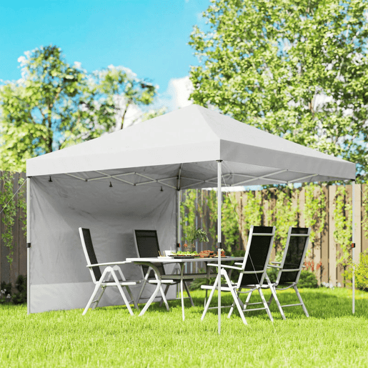 Outsunny Tenda Dobrável 3x3 m Pop-up com Parede Lateral Tenda de Jardim com Proteção UPF50+ Empurre Central Altura Ajustável Bolsa de Transporte Tenda para Campismo Exterior Branco