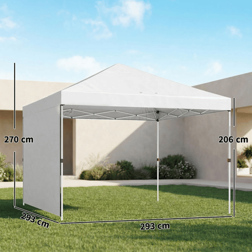 Outsunny Tenda Dobrável 3x3 m Pop-up com Parede Lateral Tenda de Jardim com Proteção UPF50+ Empurre Central Altura Ajustável Bolsa de Transporte Tenda para Campismo Exterior Branco