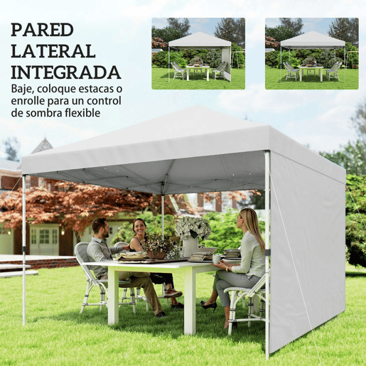 Outsunny Tenda Dobrável 3x3 m Pop-up com Parede Lateral Tenda de Jardim com Proteção UPF50+ Empurre Central Altura Ajustável Bolsa de Transporte Tenda para Campismo Exterior Branco