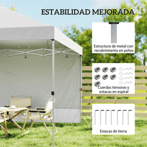 Outsunny Tenda Dobrável 3x3 m Pop-up com Parede Lateral Tenda de Jardim com Proteção UPF50+ Empurre Central Altura Ajustável Bolsa de Transporte Tenda para Campismo Exterior Branco