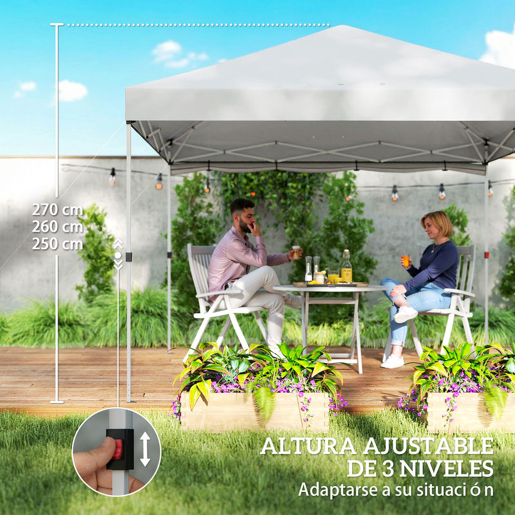 Outsunny Tenda Dobrável 3x3 m Pop-up com Parede Lateral Tenda de Jardim com Proteção UPF50+ Empurre Central Altura Ajustável Bolsa de Transporte Tenda para Campismo Exterior Branco